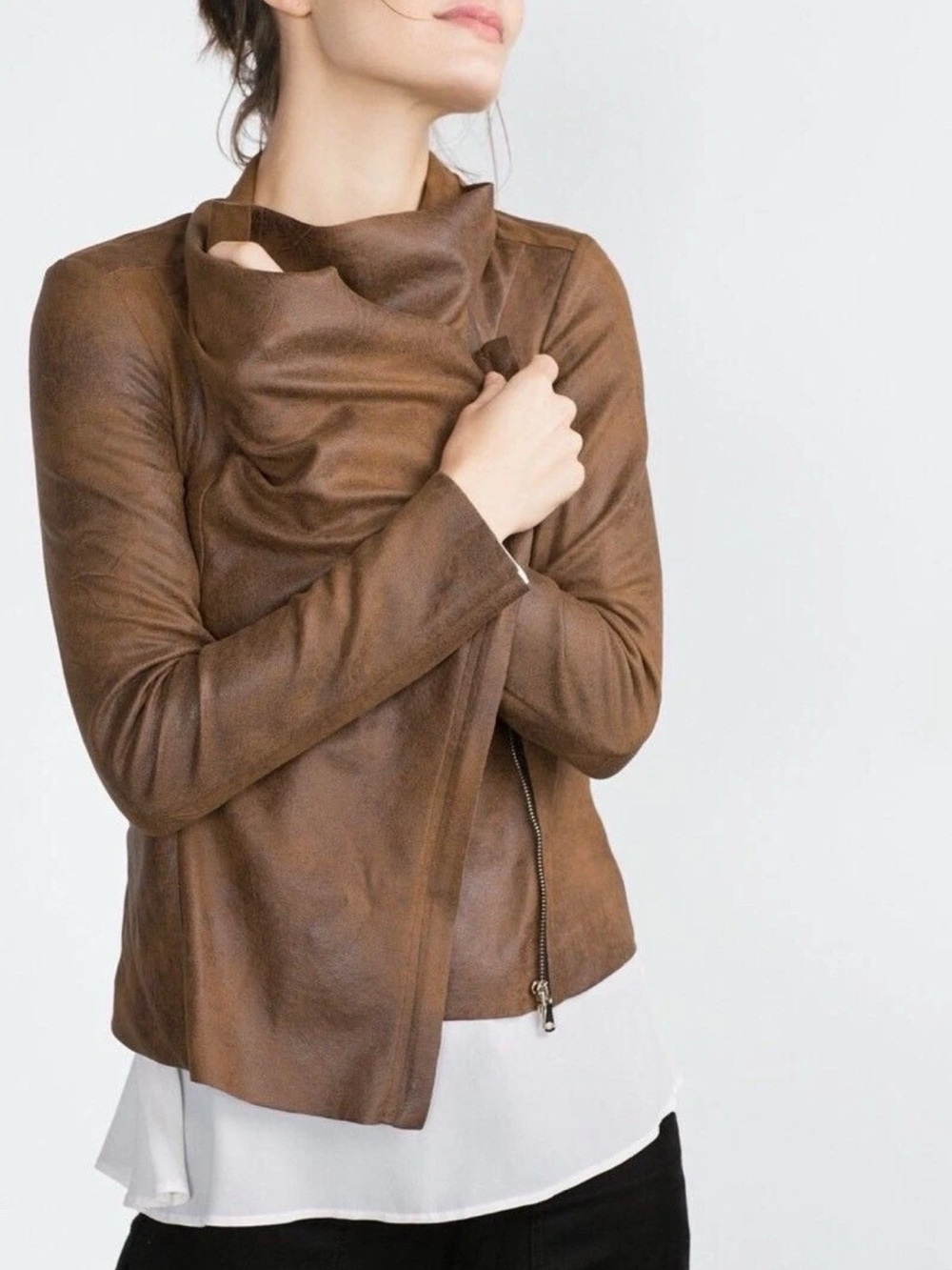 Zara Tan Suede Asymmetrical Jacket, M (L)